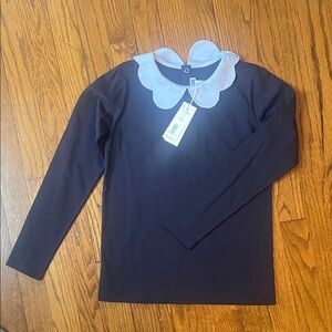 Jacadi NWT Blue Long Sleeve Kids Top with light Blue Scalloped Collar